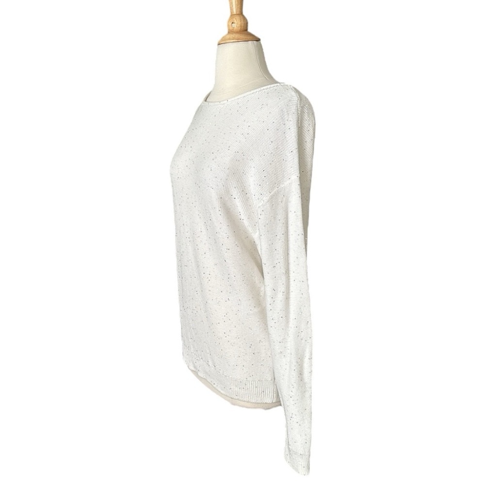 ZARA Ivory Cotton Sequin Knit Sweater Minimalist‎ Chic Low Back Size Medium - Picture 9 of 16